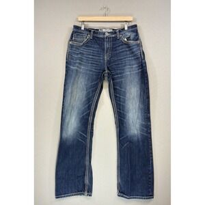 BKE Denim Tyler Straight Blue Jeans‎ Men's 33R Distressed Dark Wash Stretch